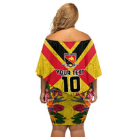 Custom Papua New Guinea Rugby Off Shoulder Short Dress Bird of Paradise and Hibiscus Polynesian Pattern Yellow Color LT03 - Polynesian Pride