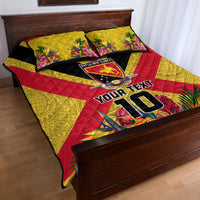 Custom Papua New Guinea Rugby Quilt Bed Set Bird of Paradise and Hibiscus Polynesian Pattern Yellow Color