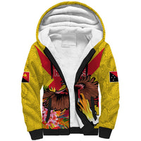 Custom Papua New Guinea Rugby Sherpa Hoodie Bird of Paradise and Hibiscus Polynesian Pattern Yellow Color LT03 Unisex Yellow - Polynesian Pride