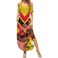 Custom Papua New Guinea Rugby Summer Maxi Dress Bird of Paradise and Hibiscus Polynesian Pattern Yellow Color LT03 Women Yellow - Polynesian Pride