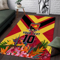 Custom Papua New Guinea Rugby Area Rug Bird of Paradise and Hibiscus Polynesian Pattern Red Color
