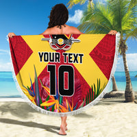 Custom Papua New Guinea Rugby Beach Blanket Bird of Paradise and Hibiscus Polynesian Pattern Red Color