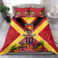 Custom Papua New Guinea Rugby Bedding Set Bird of Paradise and Hibiscus Polynesian Pattern Red Color