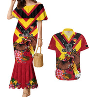 Custom Papua New Guinea Rugby Couples Matching Mermaid Dress and Hawaiian Shirt Bird of Paradise and Hibiscus Polynesian Pattern Red Color LT03 Red - Polynesian Pride