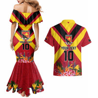 Custom Papua New Guinea Rugby Couples Matching Mermaid Dress and Hawaiian Shirt Bird of Paradise and Hibiscus Polynesian Pattern Red Color LT03 - Polynesian Pride