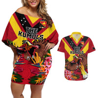 Custom Papua New Guinea Rugby Couples Matching Off Shoulder Short Dress and Hawaiian Shirt Bird of Paradise and Hibiscus Polynesian Pattern Red Color LT03 Red - Polynesian Pride