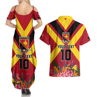 Custom Papua New Guinea Rugby Couples Matching Summer Maxi Dress and Hawaiian Shirt Bird of Paradise and Hibiscus Polynesian Pattern Red Color LT03 - Polynesian Pride