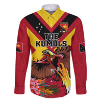 Custom Papua New Guinea Rugby Family Matching Puletasi and Hawaiian Shirt Bird of Paradise and Hibiscus Polynesian Pattern Red Color LT03 Dad's Shirt - Long Sleeve Red - Polynesian Pride