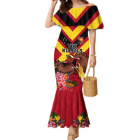 Custom Papua New Guinea Rugby Mermaid Dress Bird of Paradise and Hibiscus Polynesian Pattern Red Color LT03 Women Red - Polynesian Pride