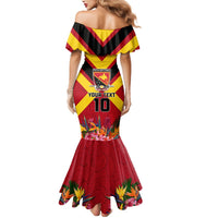 Custom Papua New Guinea Rugby Mermaid Dress Bird of Paradise and Hibiscus Polynesian Pattern Red Color LT03 - Polynesian Pride