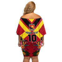 Custom Papua New Guinea Rugby Off Shoulder Short Dress Bird of Paradise and Hibiscus Polynesian Pattern Red Color LT03 - Polynesian Pride