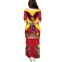 Custom Papua New Guinea Rugby Puletasi Bird of Paradise and Hibiscus Polynesian Pattern Red Color LT03 - Polynesian Pride