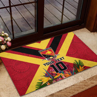 Custom Papua New Guinea Rugby Rubber Doormat Bird of Paradise and Hibiscus Polynesian Pattern Red Color
