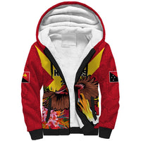 Custom Papua New Guinea Rugby Sherpa Hoodie Bird of Paradise and Hibiscus Polynesian Pattern Red Color LT03 Unisex Red - Polynesian Pride
