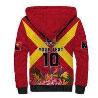 Custom Papua New Guinea Rugby Sherpa Hoodie Bird of Paradise and Hibiscus Polynesian Pattern Red Color LT03 - Polynesian Pride