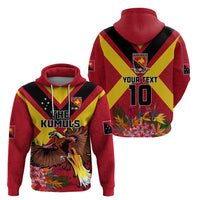 Custom Papua New Guinea Rugby Zip Hoodie Bird of Paradise and Hibiscus Polynesian Pattern Red Color LT03