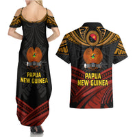 Papua New Guinea Bird-of-Paradise Couples Matching Summer Maxi Dress and Hawaiian Shirt Coat of Arms and Tribal Patterns LT03 - Polynesian Pride