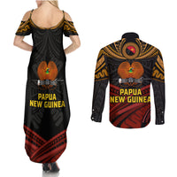 Papua New Guinea Bird-of-Paradise Couples Matching Summer Maxi Dress and Long Sleeve Button Shirt Coat of Arms and Tribal Patterns LT03 - Polynesian Pride