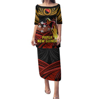 Papua New Guinea Bird-of-Paradise Puletasi Coat of Arms and Tribal Patterns LT03 Long Dress Black - Polynesian Pride