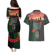 New Zealand and Australia ANZAC Day Couples Matching Puletasi and Hawaiian Shirt Lest We Forget Indigenous and Maori Pattern