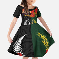 New Zealand and Australia ANZAC Day Family Matching Summer Maxi Dress and Hawaiian Shirt Lest We Forget Indigenous and Maori Pattern LT03 Daughter's Dress Multicolor - Polynesian Pride