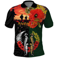 New Zealand and Australia ANZAC Day Polo Shirt Lest We Forget Indigenous and Maori Pattern