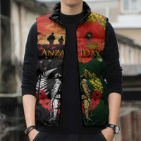 New Zealand and Australia ANZAC Day Sleeveless Puffer Jacket Lest We Forget Indigenous and Maori Pattern
