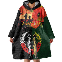 New Zealand and Australia ANZAC Day Wearable Blanket Hoodie Lest We Forget Indigenous and Maori Pattern