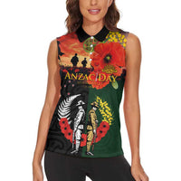 New Zealand and Australia ANZAC Day Women Sleeveless Polo Shirt Lest We Forget Indigenous and Maori Pattern