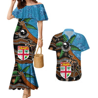 Fiji and Australia Couples Matching Mermaid Dress and Hawaiian Shirt Fijian and Aboriginal mix Culture LT03 Blue - Polynesian Pride