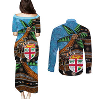 Fiji and Australia Couples Matching Puletasi and Long Sleeve Button Shirt Fijian and Aboriginal mix Culture LT03 - Polynesian Pride