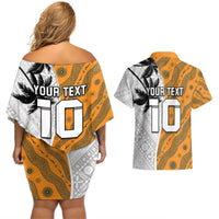 Custom Fiji and Australia Rugby Couples Matching Off Shoulder Short Dress and Hawaiian Shirt Tapa Mix Aboriginal Pattern Half Style LT03 - Polynesian Pride