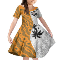 Custom Fiji and Australia Rugby Family Matching Short Sleeve Bodycon Dress and Hawaiian Shirt Tapa Mix Aboriginal Pattern Half Style LT03 Daughter's Dress White - Polynesian Pride