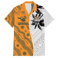 Custom Fiji and Australia Rugby Family Matching Tank Maxi Dress and Hawaiian Shirt Tapa Mix Aboriginal Pattern Half Style LT03 Dad's Shirt - Short Sleeve White - Polynesian Pride