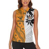 Custom Fiji and Australia Rugby Women Sleeveless Polo Shirt Tapa Mix Aboriginal Pattern Half Style
