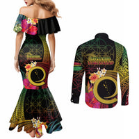 Vanuatu Independence Day Couples Matching Mermaid Dress and Long Sleeve Button Shirt Sand Drawing Melanesian Vibes LT03 - Polynesian Pride