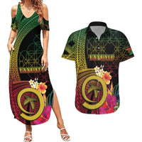 Vanuatu Independence Day Couples Matching Summer Maxi Dress and Hawaiian Shirt Sand Drawing Melanesian Vibes LT03 Black - Polynesian Pride