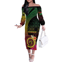 Vanuatu Independence Day Family Matching Off The Shoulder Long Sleeve Dress and Hawaiian Shirt Sand Drawing Melanesian Vibes