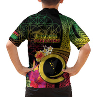 Vanuatu Independence Day Family Matching Off Shoulder Short Dress and Hawaiian Shirt Sand Drawing Melanesian Vibes