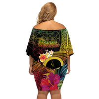 Vanuatu Independence Day Family Matching Off Shoulder Short Dress and Hawaiian Shirt Sand Drawing Melanesian Vibes