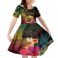 Vanuatu Independence Day Kid Short Sleeve Dress Sand Drawing Melanesian Vibes