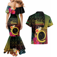 Vanuatu Selebretem 44th Indipendens Dei Couples Matching Mermaid Dress and Hawaiian Shirt Sand Drawing Melanesian Vibes LT03 - Polynesian Pride