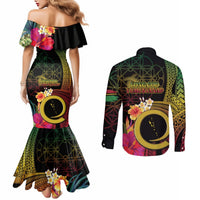 Vanuatu Selebretem 44th Indipendens Dei Couples Matching Mermaid Dress and Long Sleeve Button Shirt Sand Drawing Melanesian Vibes LT03 - Polynesian Pride