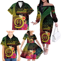 Vanuatu Selebretem 44th Indipendens Dei Family Matching Off The Shoulder Long Sleeve Dress and Hawaiian Shirt Sand Drawing Melanesian Vibes