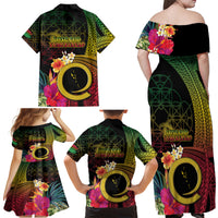 Vanuatu Selebretem 44th Indipendens Dei Family Matching Off Shoulder Maxi Dress and Hawaiian Shirt Sand Drawing Melanesian Vibes LT03 - Polynesian Pride