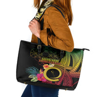 Vanuatu Selebretem 44th Indipendens Dei Leather Tote Bag Sand Drawing Melanesian Vibes