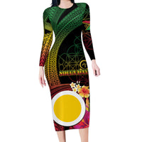 Vanuatu Shefa Day Family Matching Long Sleeve Bodycon Dress and Hawaiian Shirt Sand Drawing Melanesian LT03 Mom's Dress Black - Polynesian Pride