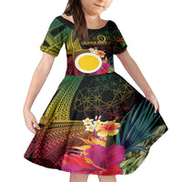 Vanuatu Shefa Day Family Matching Puletasi and Hawaiian Shirt Sand Drawing Melanesian LT03 Daughter's Dress Black - Polynesian Pride