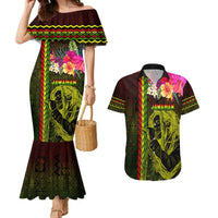 Hawaiian Reggae Music Couples Matching Mermaid Dress and Hawaiian Shirt Jamaica Singer Tribal Polynesian and Hibiscus LT03 Black - Polynesian Pride