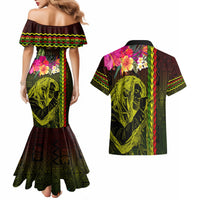 Hawaiian Reggae Music Couples Matching Mermaid Dress and Hawaiian Shirt Jamaica Singer Tribal Polynesian and Hibiscus LT03 - Polynesian Pride